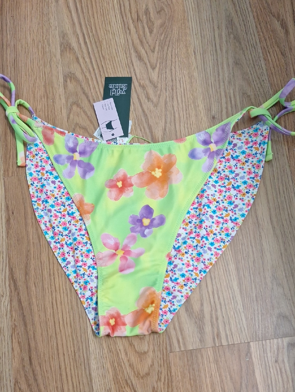 wild fable Neon Green Floral Tie-Side Bikini Bottoms Reversible